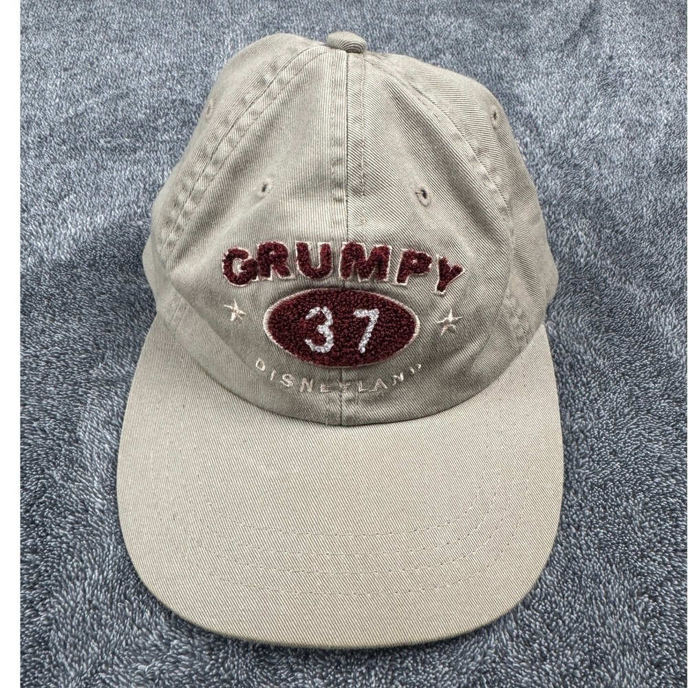 Vintage Disney Parks Grumpy 37 Disneyland Khaki Embroidered Baseball Cap Dad Hat